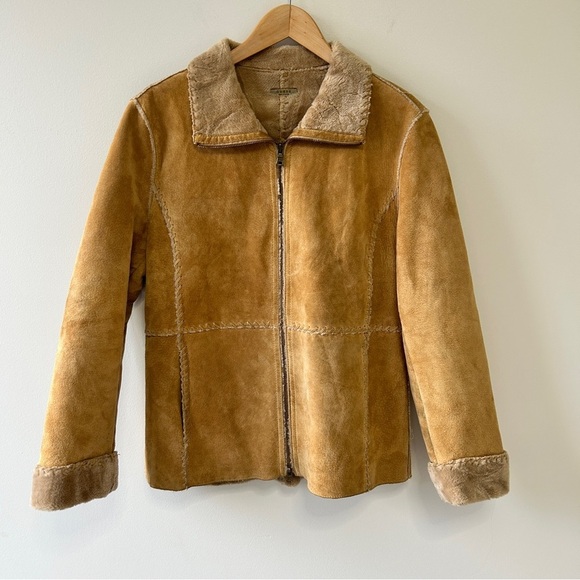 Y2K Guess Suede Jacket Women's Medium Faux Shearling Lace Trim Vintage 90's - Picture 11 of 16